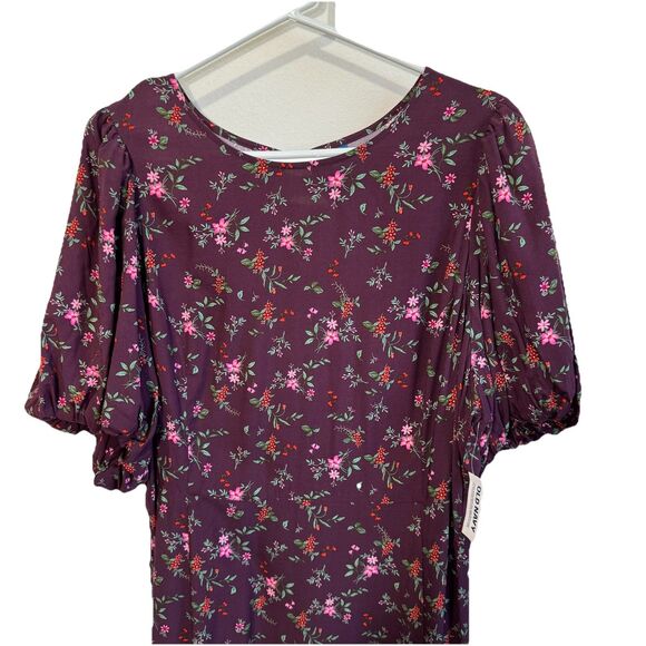Old Navy NWT Womens XXL Puff-Sleeve Floral Maxi Dress Plum Floral Modest - Picture 3 of 9